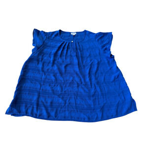 Liz Claiborne Women’s Plus 2X Blue Textured Short Sleeve Blouse Top Pullover